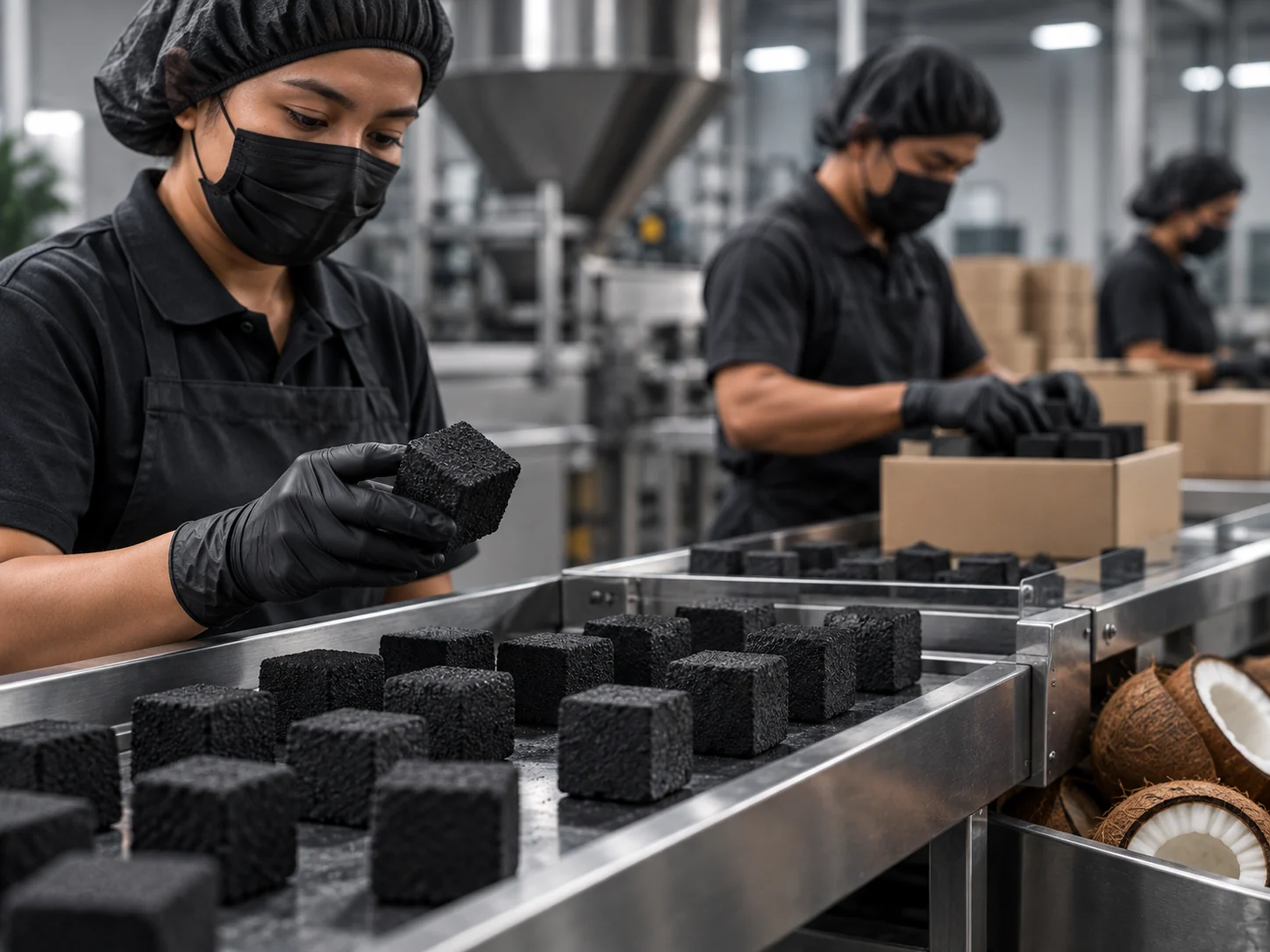 Illustrative visual of charcoal inspection and packing coordination